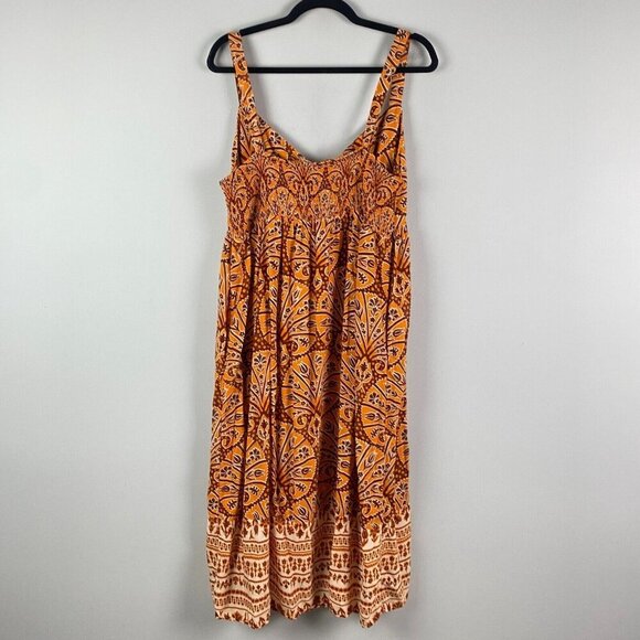 Knox Rose Wide Strap Sleeveless A-Line Midi Dress Size XL Orange Floral Smocked - Picture 6 of 11